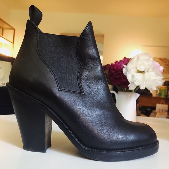 Acne Star Black Booties Leather Ankle Boot sz 40 - Picture 1 of 9